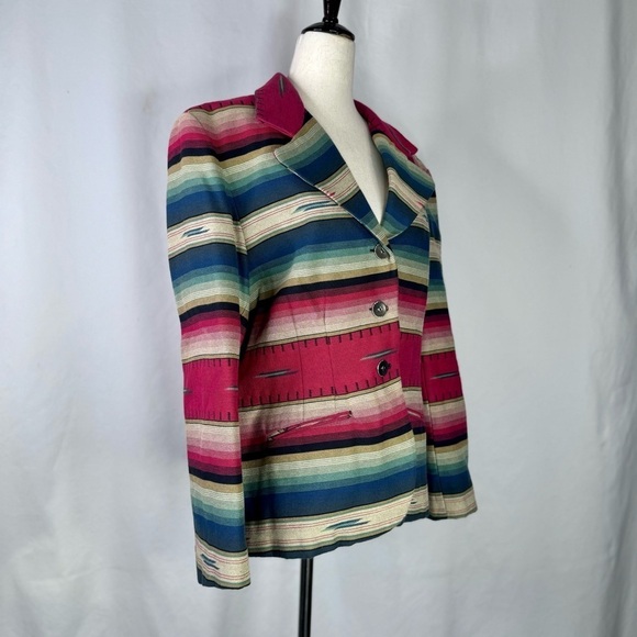 Vintage Express blazer southwestern stripes blue red made in USA size 7/8 - Picture 10 of 10